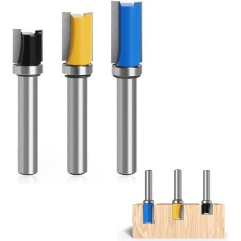 3-teiliges 8-mm-Hartmetall-Fräserset, Hartmetall-Fräser, gerade Fräser mit Kugellager, für die Holzbearbeitung (1/4)