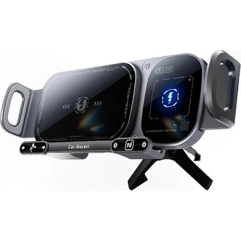 Support de téléphone sans fil pour voiture avec charge rapide, support rotatif à 360° pour GPS et navigation, fixation réglable pour tableau de bord et grille d'aération, chargeur magnétique intellige (1/5)
