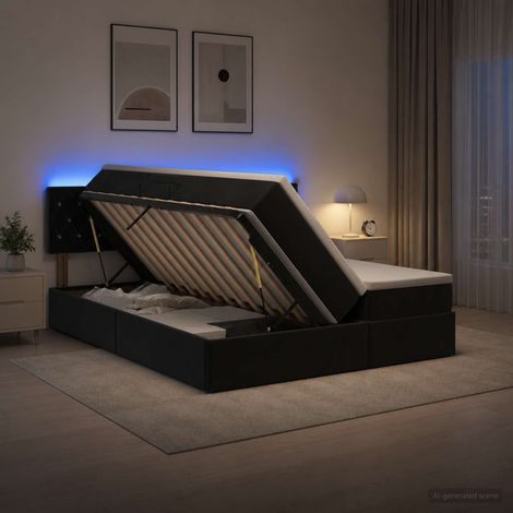 Cama de almacenamiento LED con colchón Negro 200 x 200 cm (1/5)