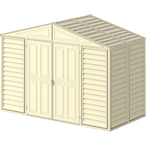 Abri de jardin en plastique avec kit de fondation en métal, structure de toit en métal robuste, abri en vinyle sans entretien - Ivoire (1/5)