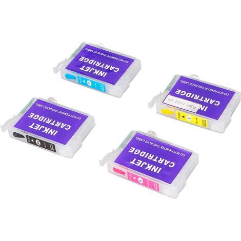 Cartouches de recharge T1281 T1282 T1283 T1284 pour imprimantes EPSON Stylus S22, SX125, SX130, SX230, SX235W, Office BX305F, BX305FW - Lot de 4 couleurs (noir, cyan, magenta, jaune) - Zone européenne (1/5)