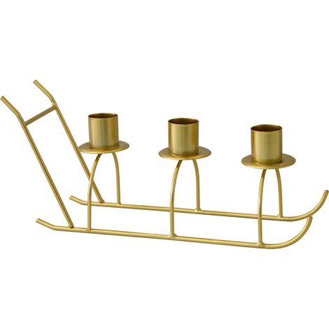 Bougeoir traîneau doré à trois têtes, lignes simples, convenant à de multiples occasions, décoration de Noël. (1/4)