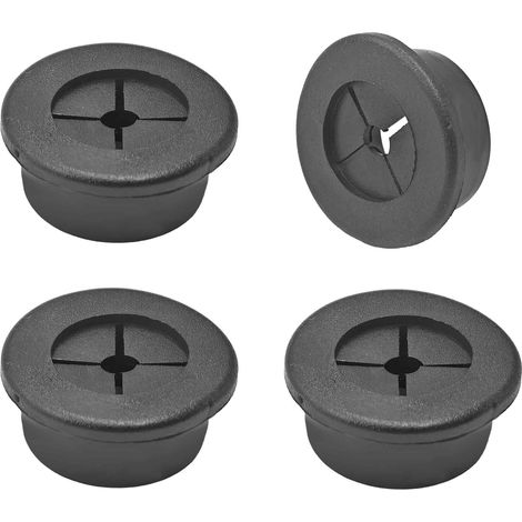 Lot de 4 œillets en caoutchouc souple de 2,5 cm pour cordon de câble de 25 mm – Œillets passe-câbles pour bureau, ordinateur, table, console TV, meubles – Noir