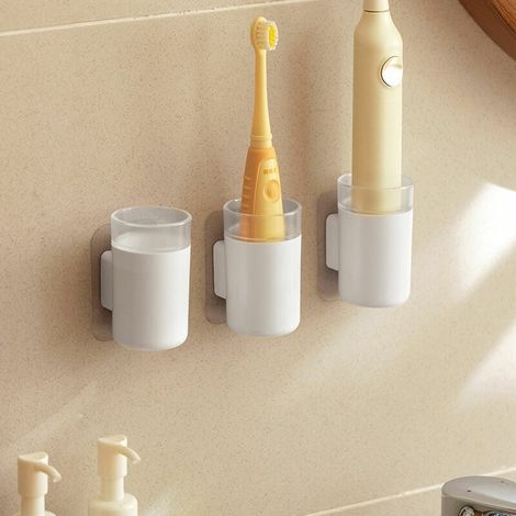 Support Porte-brosse À Dents Électrique - 3 Pièces - Organisateur Mural Autocollant En Abs - Diamètre Max Poignée 3,8 Cm (1/5)