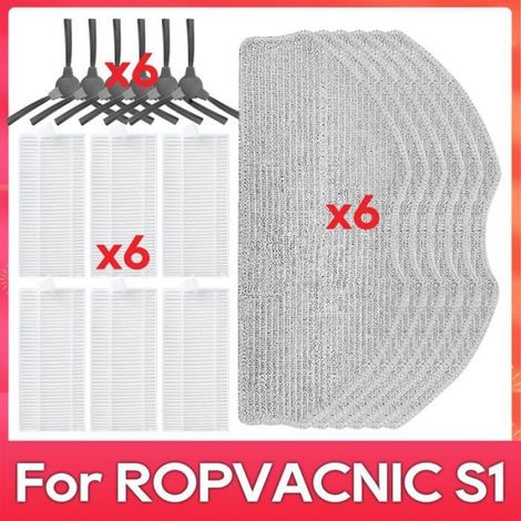 Kit Pièces Rechange Aspirateur Robot - Brosse Latérale - Filtre Hepa - Chiffon Nettoyage - Pour Modèles ROPVACNIC S1 Tipdiy G90 Betboyles V75S VIPSUN Z1 - 6 Pièces Chaque (1/5)