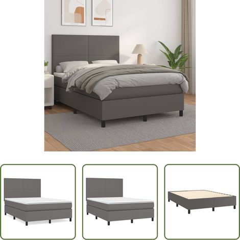 vidaXL Kunstlederbett - Boxspringbett mit Matratze Grau 140x200 cm Kunstleder (1/5)