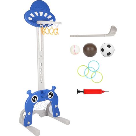 Randaco 4 en 1 Panier de Basket-Ball sur Pied 114-152 cm Hauteur Réglable avec Basket, Football, cerceau lancé et golf