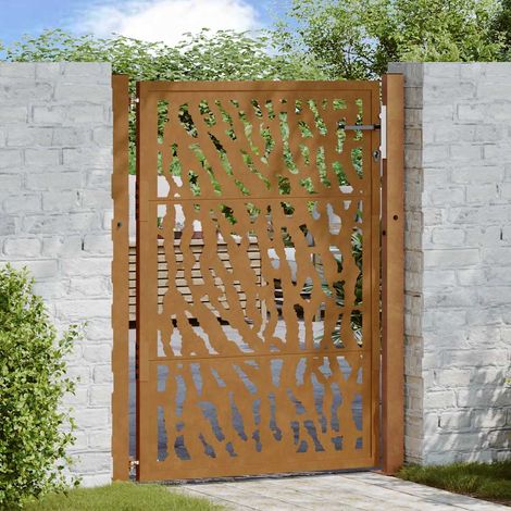 Puerta de jardín 100x125 cm de acero corten con diseño de trazos vidaXL