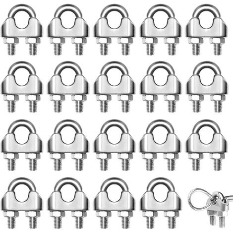 20 x M2 Steel Cable Clamp Stainless Steel 304 U Bolt Metal Cable Clip for 2 mm Wire Rope (1/5)