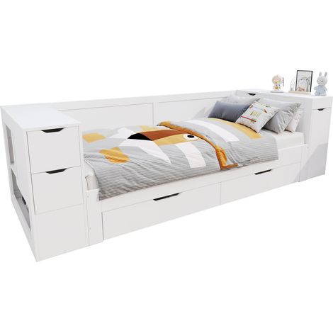 Cama infantil CHICFURN 90x200 cm de MDF blanco con almacenaje integrado, sin colchón (1/5)