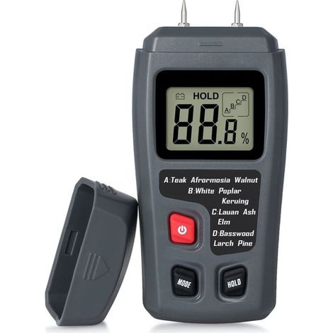 Misuratore di umidità del legno portatile – Display LCD ad alta precisione – 4 modalità per 50 tipi di legno – Funzione di spegnimento automatico – Misura da 0 a 99,9% (1/5)