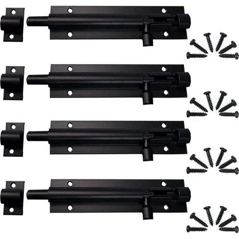 Verrou à Glissière en Acier 4 Pièces pour Portail Extérieur Porte de Jardin Salle de Bain ou Porte en Bois Couleur Noir (1/5)