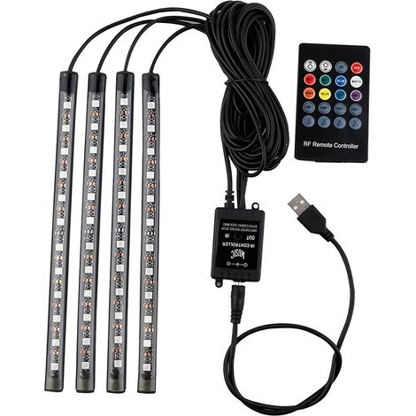 Bande LED Voiture 4x36 LED DC 12V Multicolore Musique USB Lumière Intérieure