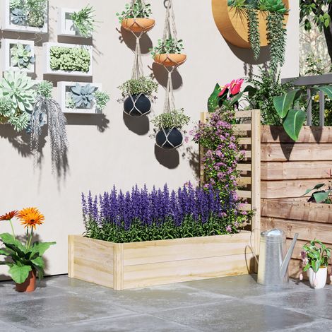 Macetero con enrejado, jardinera, maceta de jardín, dimensiones 115 cm de largo x 60 cm de ancho x 110 cm de alto, efecto madera natural.