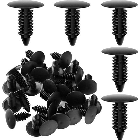 100 Clips de Fixation Voiture Universels Noirs,Rivet Clips Plastique pour Panneaux de Portes, Ailes et Pare-Chocs de Voitures
