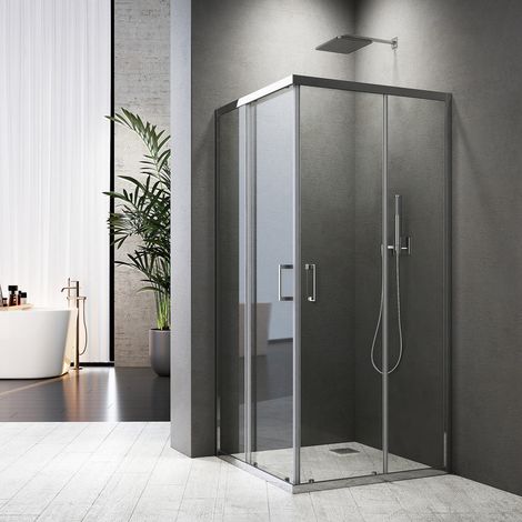 WDWRITTI Duschkabine 80x100 cm Schiebetür, Duschkabine 100x80cm Eckeinstieg Duschabtrennung mit 6mm ESG Sicherheitsglas Glas Duschwand Höhe: 185cm