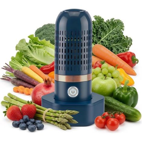 Nettoyeur de fruits et légumes - Appareil de nettoyage en forme de capsule - avec technologie de purification par ions OH - étanche et sans fil - bleu (1/5)