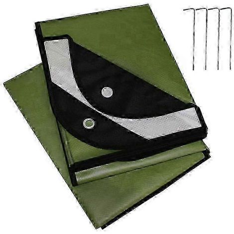 Couverture de survie thermique 4 couches bâche imperméable bloquant les infrarouges avec piquets 152 x 210 cm verte (1/2)