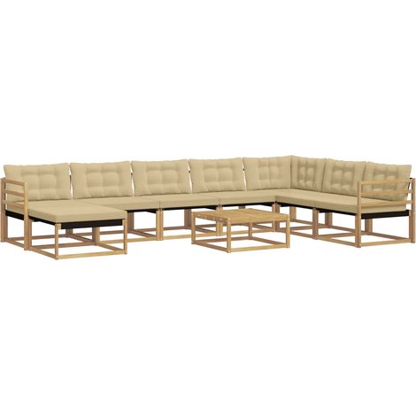 Outdoor Sofa Set 9 pcs White and Beige Solid Acacia Wood vidaXL (1/5)
