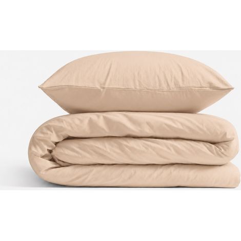 Juego de ropa de cama infantil de algodón, 2 piezas, funda de almohada y funda nórdica, 135 x 100 cm - beige (1/5)