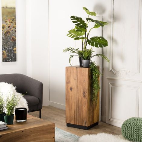 SAM - Table d'appoint carrée haute 38x38cm bois Suar piètement noir (1/5)