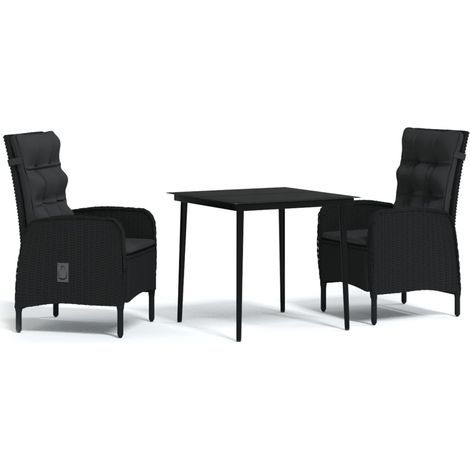 Mobile per sala da pranzo da giardino con cuscini 3 pezzi nero 020014602