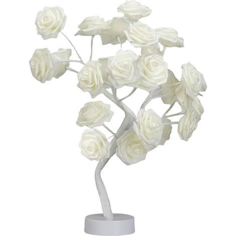 LED Guirlande Lumineuse Arbre Lumineux 24 Fleurs des Lumières Lampe de Table Câble USB Lumières Branches 45 cm Blanc