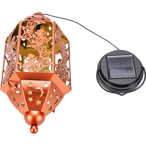 Solarlaterne für den Außenbereich, regensicher, Hängelampe aus Metall mit Stern- und Mondmuster, automatische Ein-/Ausschaltfunktion für Garten, Hof, Veranda, Rasen und Einfahrt. (1/5)
