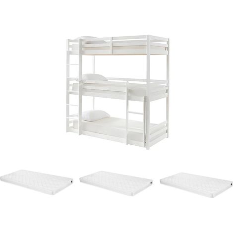 Letto a castello triplo 3 x 90 x 200 cm Pino Bianco + Materasso - VAGAR (1/5)