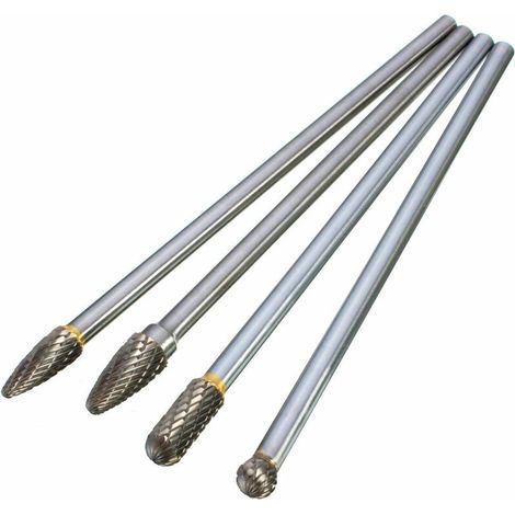 Green Mobility-4 pieces en acier au tungstene 1/4 '' tige rotative fraises de coupe 10 mm diametre de coupe 150/160 mm longueur pour sculpture polissage perçage, modele: argent (1/5)