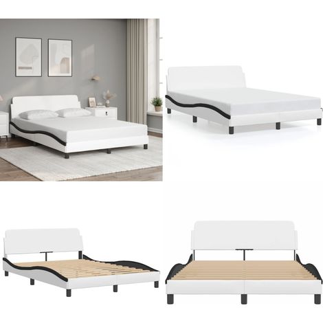 Bettgestell mit Kopfteil Weiß und Schwarz 140x190 cm Kunstleder - Bettsofa - Doppelbett - Boxspringbetten - Lattenrost - Schlafzimmermöbel - Home & Living (1/5)