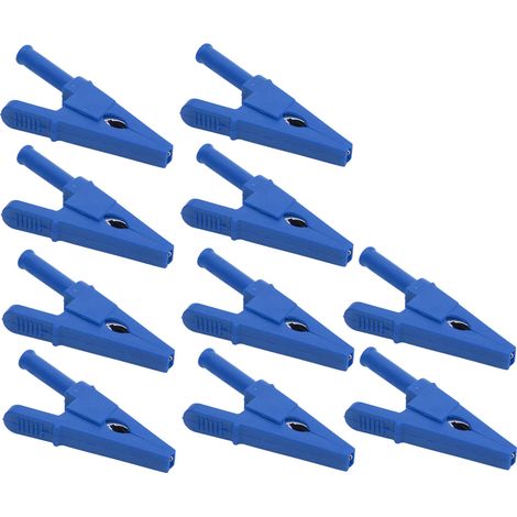Lot de 10 pinces de test de puissance, ouverture de 20 mm, haute conductivité, type sécurité, avec prise jack 4 mm pour circuits électriques (bleu). (1/5)