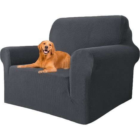 Housse de canapé extensible 1 place, adaptée aux chiens et aux chats, antitache (gris foncé, largeur du canapé 90-140 cm) (1/5)