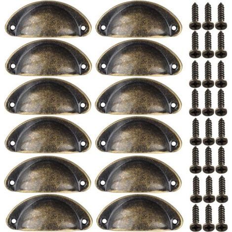 12-teiliges Set Vintage-Muschelgriffe für Kommoden/Küchenmöbel, gebogenes Eisen, Vintage-Schranktürgriffe, 8,2 cm x 3,5 cm, Antikmessing (1/5)