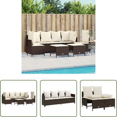 Rattanmöbel - 5-tlg. Garten-Sofagarnitur mit Kissen Braun Poly Rattan (1/5)