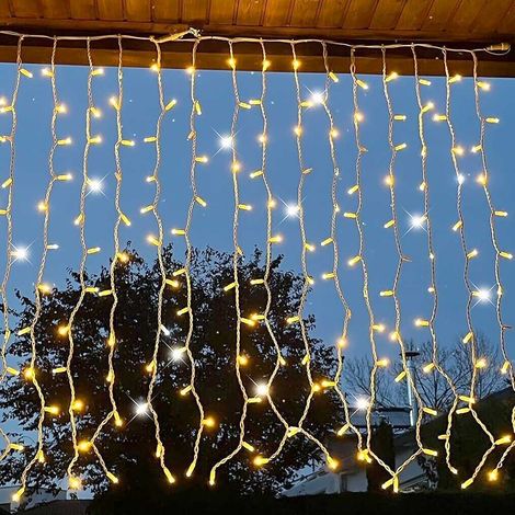 Tenda Luminosa lineare natalizia stalattiti 12 metri lunghezza x 0,8m 480 LED Natale Luce Calda e Flash Bianco Freddo