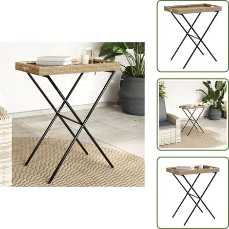 The Living Store Tabletttisch Klappbar Beige 65x40x75 cm Poly Rattan - Outdoor Möbel - Gartentisch - Tabletttisch - Klapptisch