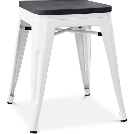 Hocker im Industriedesign - Holz & Stahl - 46cm - Stylix Weiß