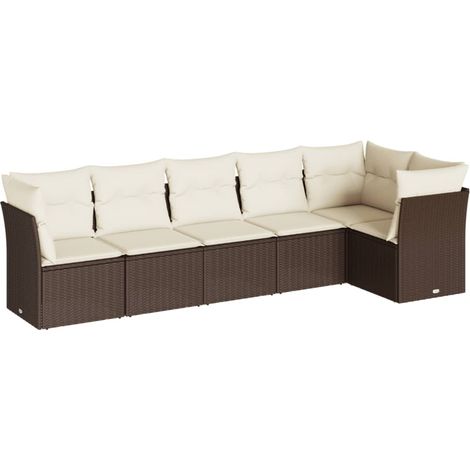 Salon de jardin extérieur modulable en résine tressée avec coussins marron 6 pièces (1/5)