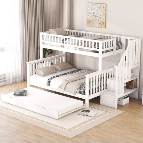 lit superposé enfant rangement gigogne 90 et 140 blanc OKMYHOME (1/5)