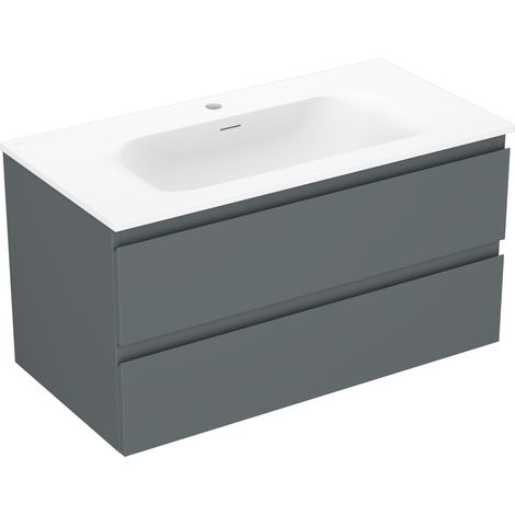 Mexen Orio armoire de salle de bains 90 cm avec lavabo Vela, 2 tiroirs, graphite mat/blanc mat - 91A10-09047-2-BFF66-W23M01 (1/5)