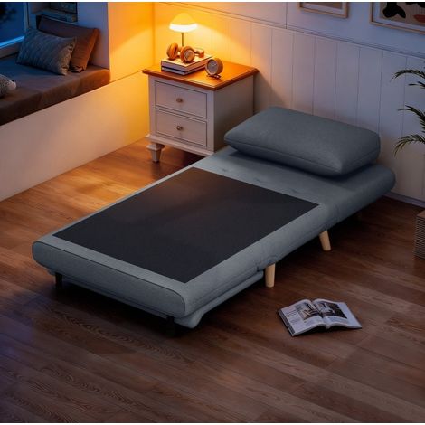 Sillón cama 3 en 1 reclinable gris con patas de madera de haya OKWISH (1/5)