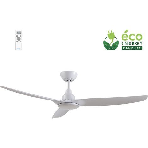 Fanelite - Ventilateur de plafond 132 cm blanc FANDC52LN - Moteur DC 18W - LED 20W dimmable 3 couleurs - 3 pales - Télécommande - Silencieux