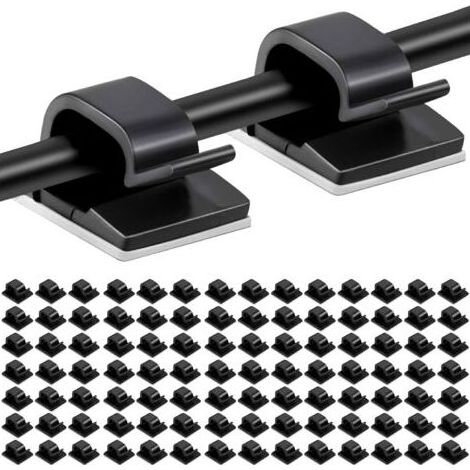 100pcs Clips Cables Adhésifs Gestion de Cable Support Organiseur de Fils électriques Plastique Organisateurs de Cordon de Cable Clip pour Fixer des Cables noirs,Serre-câble (1/5)