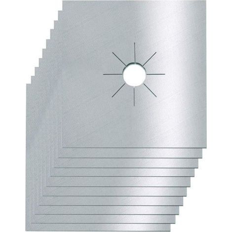 Lot de 10 housses de protection pour cuisinière à gaz, épaisseur 0,2 mm, imperméables, réutilisables et résistantes à la chaleur, en fibre de verre argentée. (1/5)