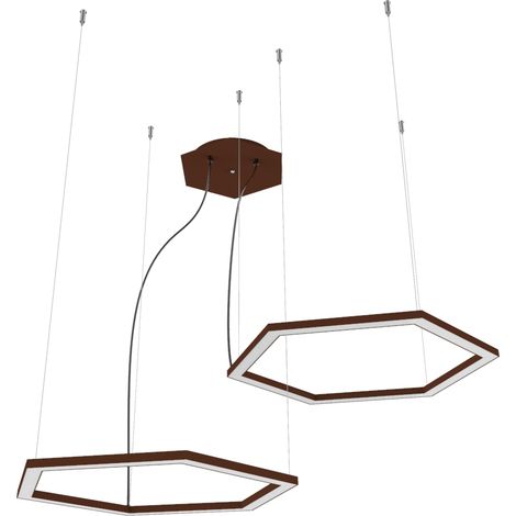 LUMICOM  ESAGONO 2X Sospensione sfalsata, STRIP LED, 34W/m, 3000K, metallo, corten, Ø60cm (1/2)