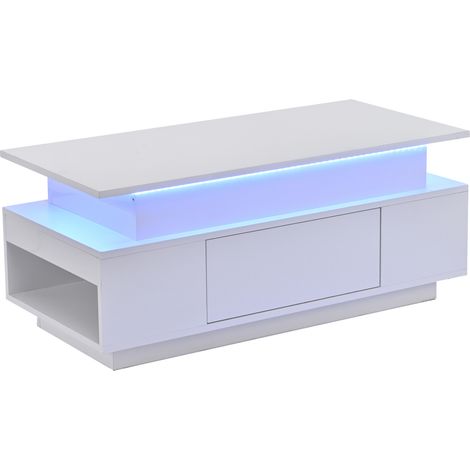 GagaGagaTable basse relevable LED blanche, rangement caché 96 x 45 x 40 cm (1/5)