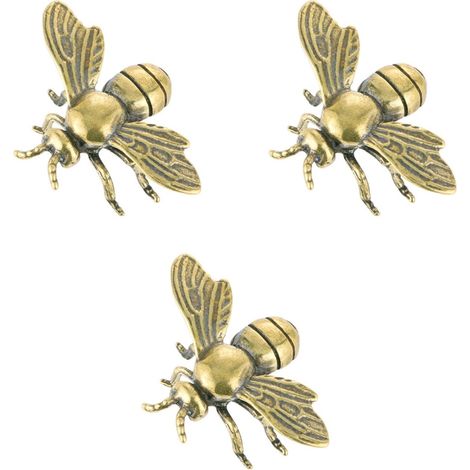 Set mit 3 kleinen dekorativen Messingbienen – Schreibtischdekoration – Kompakte Biene mit stabilem, flachem Sockel (1/5)