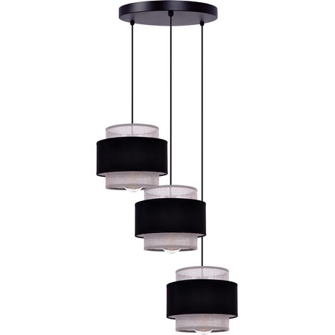 Suspension triple noir/gris tissu réglable E27 Kaja (1/3)