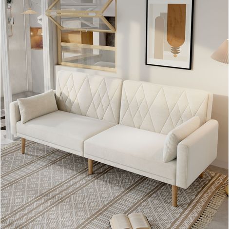 Canapé convertible 2 places Samt Beige 180x75x82 cm, Rückenlehnen getrennt verstellbar (1/5)